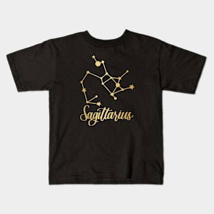 Sagittarius Zodiac Constellation in Gold - Black Kids T-Shirt